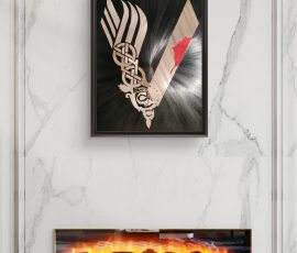 tableau Vicking sur-mesure en marqueterie de paille de seigle.