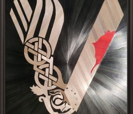 tableau Vicking sur-mesure en marqueterie de paille de seigle.